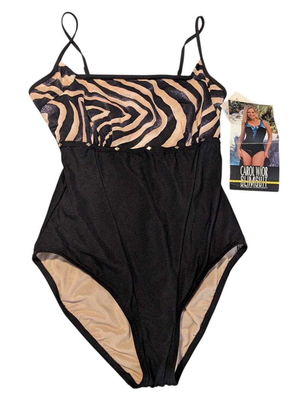 90s Vintage Carol Wior Bathing Swim Suit Size 14 Black Animal Print Womens NWT